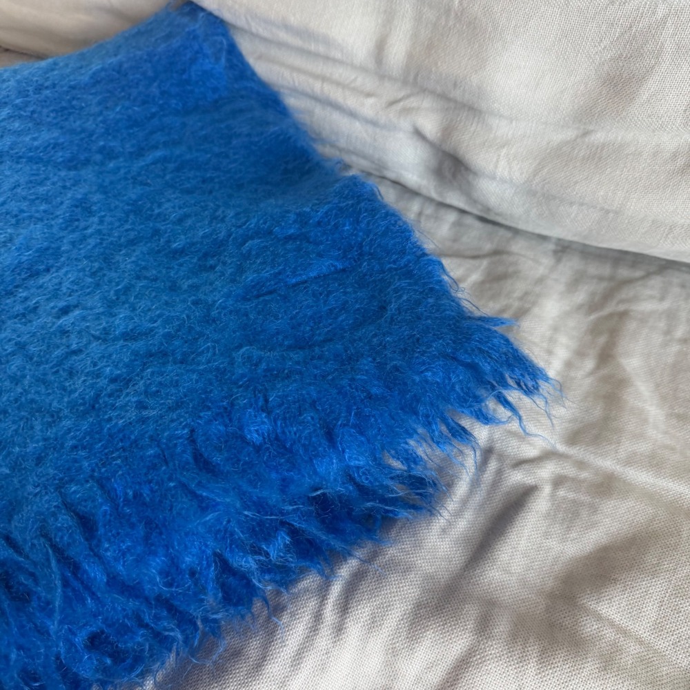 South African Mohair Fringe End Blanket in Blue